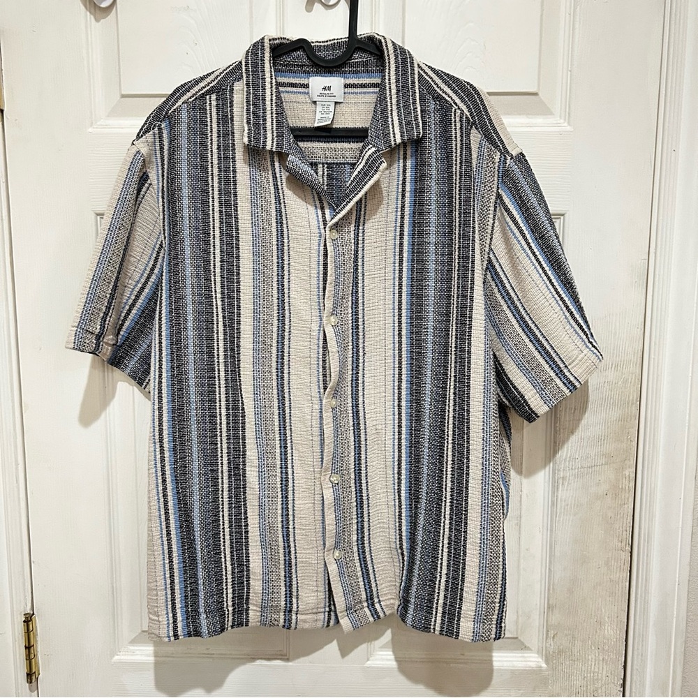 H&M Men's Casual Striped Button Down Shirt - Blue, Black, White